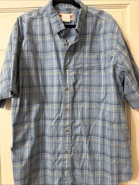 Wrangler Light Blue Plaid Short-Sleeve Button-Down Shirt